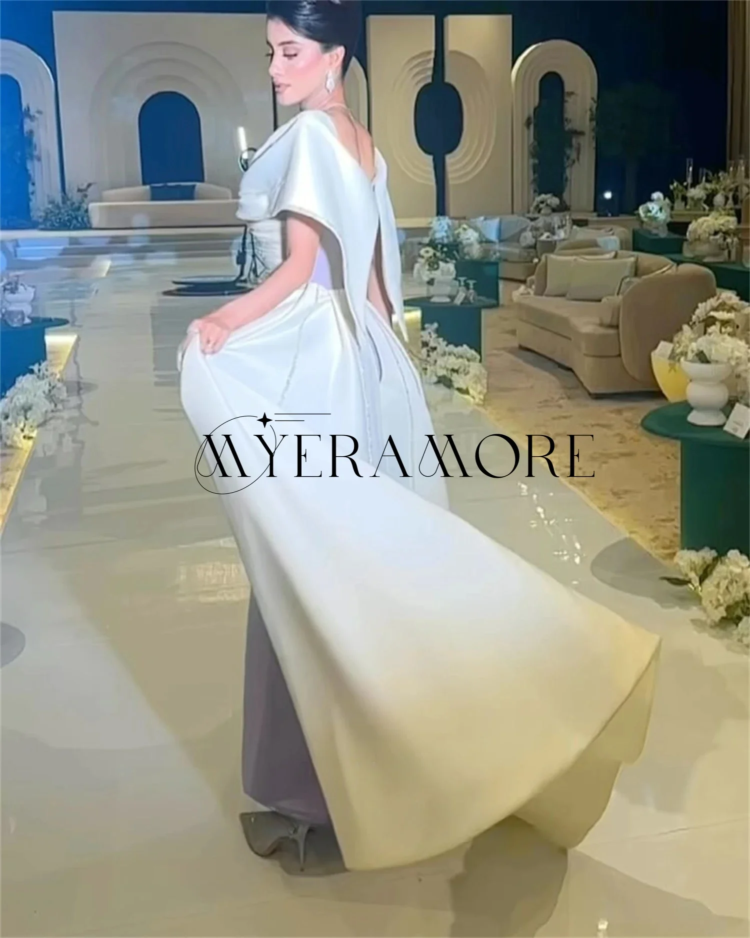 مزاجه الخامس الرقبة فساتين السهرة التباين اللون مطرز قطار المحكمة الطية فساتين لحضور الحفلات الموسيقية مخصصة الجلباب دي سواريه