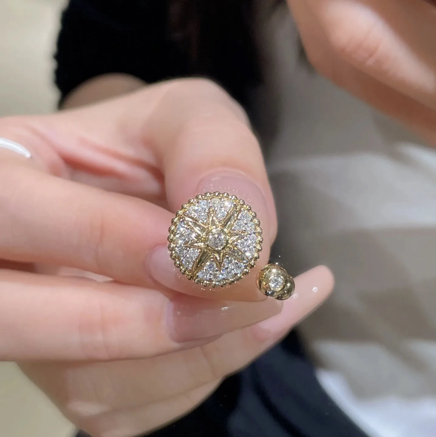 Exquisite luxury full diamond six pointed star ring adjustable opening new in charms beads shine ring banquet jewelry gifts view 2