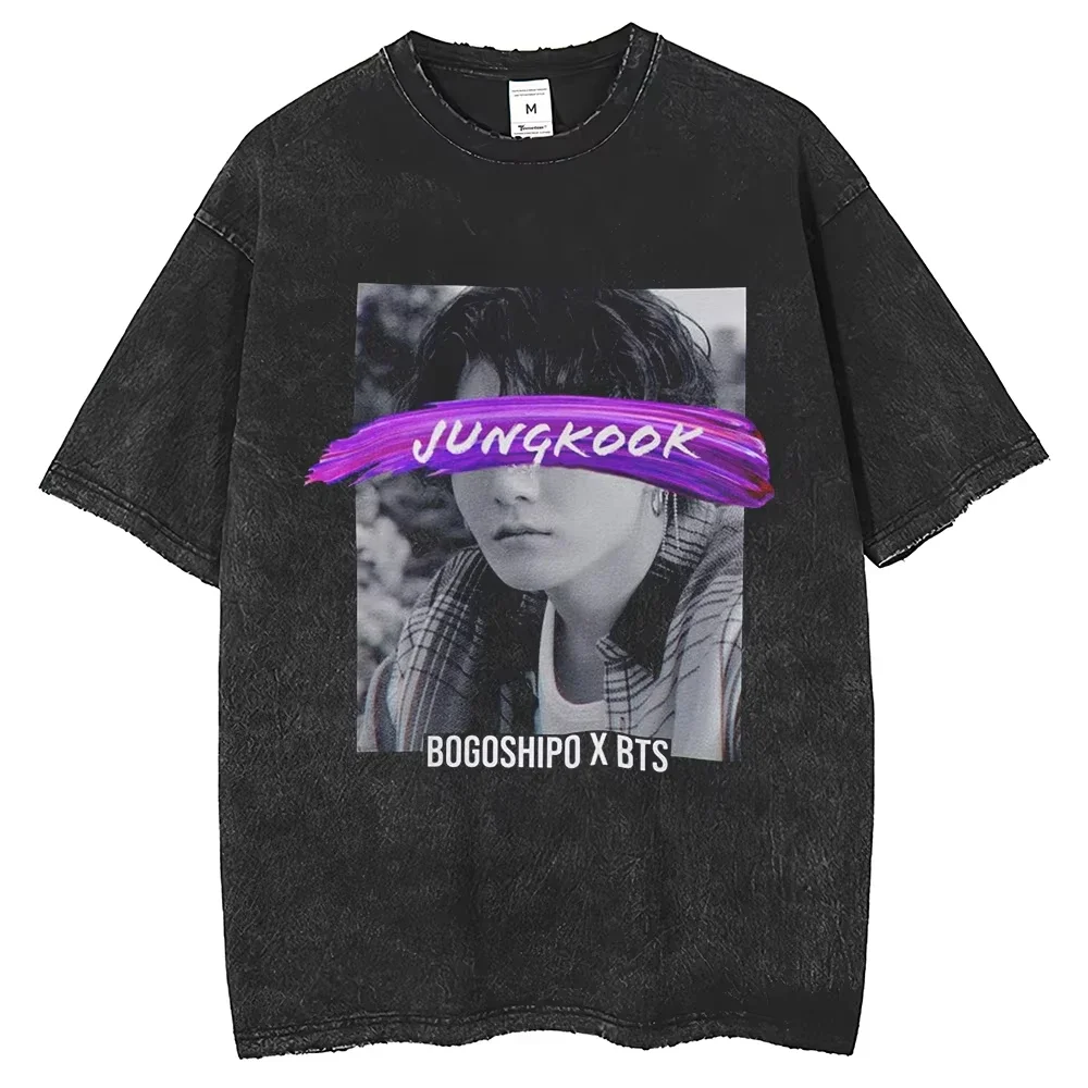 2024 الصيف الرجال والنساء غسلها الهيب هوب قمة خمر الكورية موضة الذكور المغني تي شيرت القطن الجولة الرقبة عادية ShortAutumn