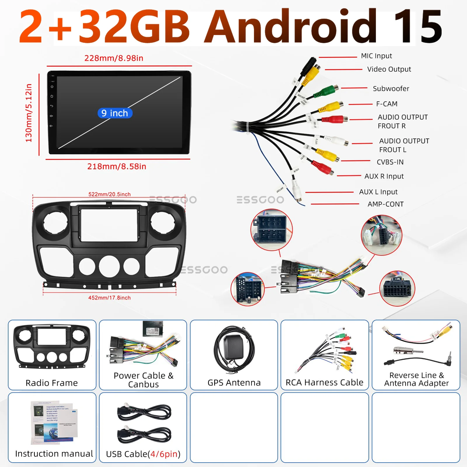 MOPECT Android Auto Radio voor Renault Master 3 III Nissan NV400 Opel Movano Draadloze Carplay Auto Multimedia GPS 2din autoradio