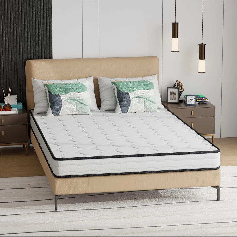 مرتبة هجينة متوسطة الحجم مقاس 6 بوصات باللون الأبيض - إسفنج عالي الكثافة وغطاء مسامي متضمن #3