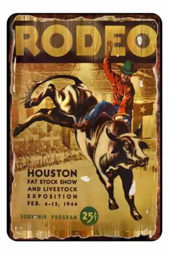 Houston Rodeo Stock Show Poster All Metal Tin Sign  8 x 12