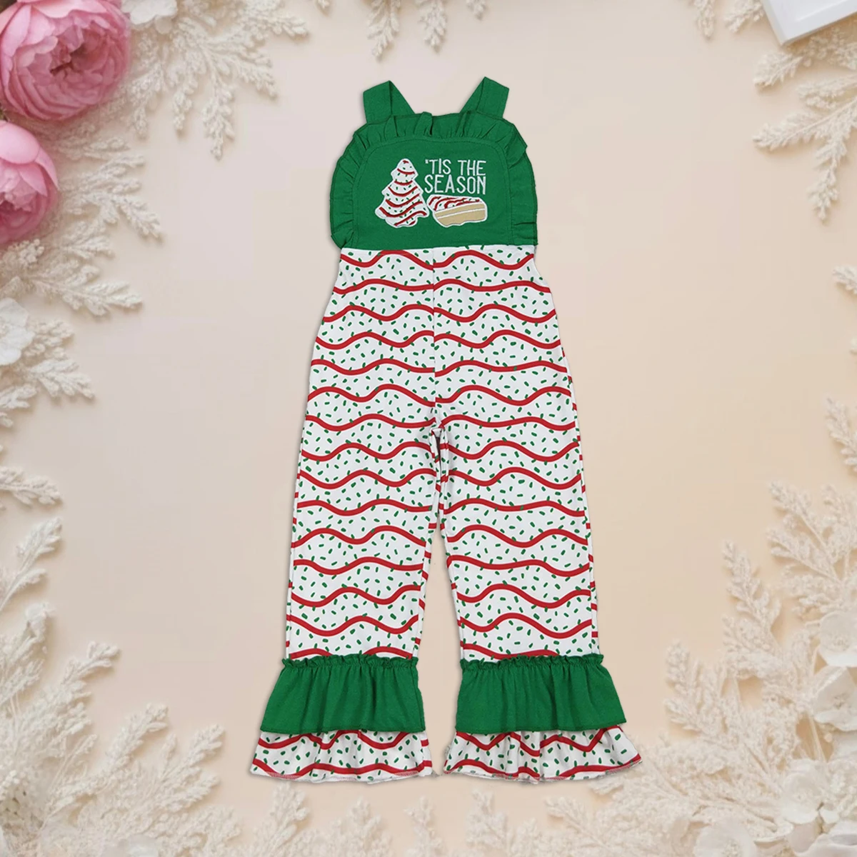 

Toddler Baby Girl Strap Ruffle Jumpsuit Green Embroidery Trees Clothes Sleeveless Jumpsuitser Pants Cute Cozy Fall Clothing