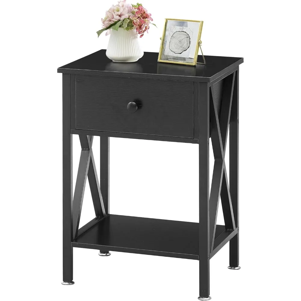 Modern Side End Table Bedroom Furniture Lounge Nightstand Storage Shelf With Bin Drawer for Bedroom Bedside Home