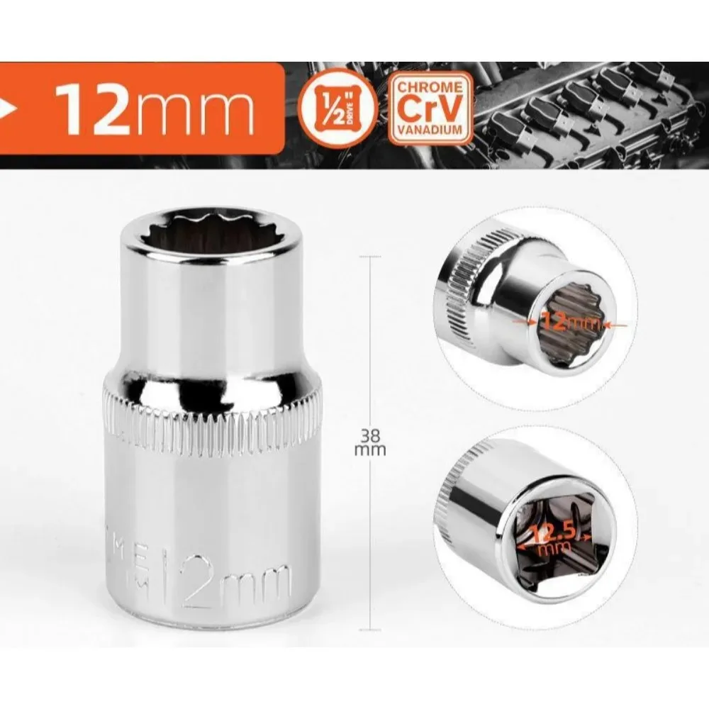 1/2 inch ratelratel sleutel 8-32mm, 12-punts korte dop, 12-tands dopset voor auto reparatie handgereedschap