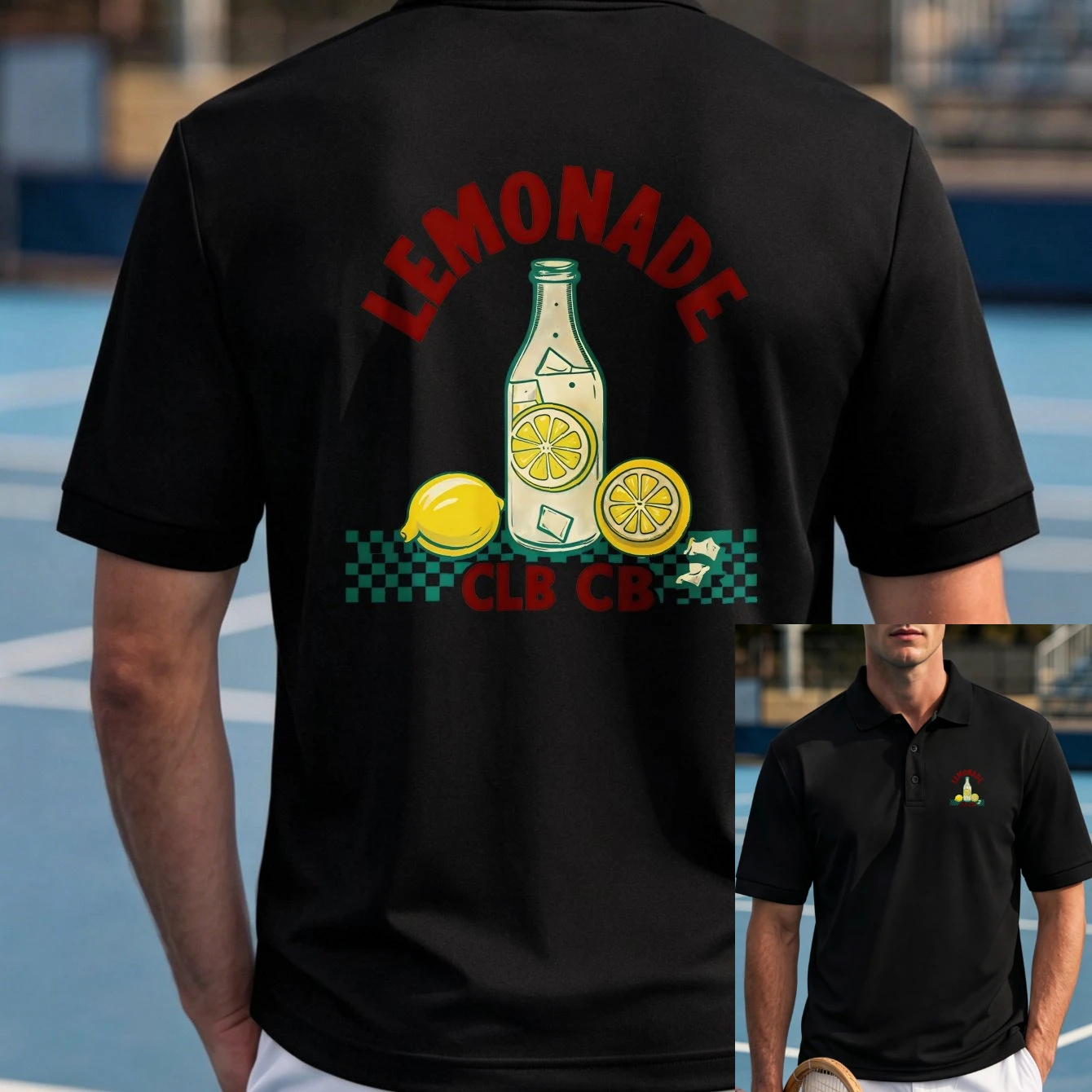New Men's Short Sleeved Polo Shirt with American Retro Lemon Soda Pattern Printed Polo Shirt for Fashionable Street Wear