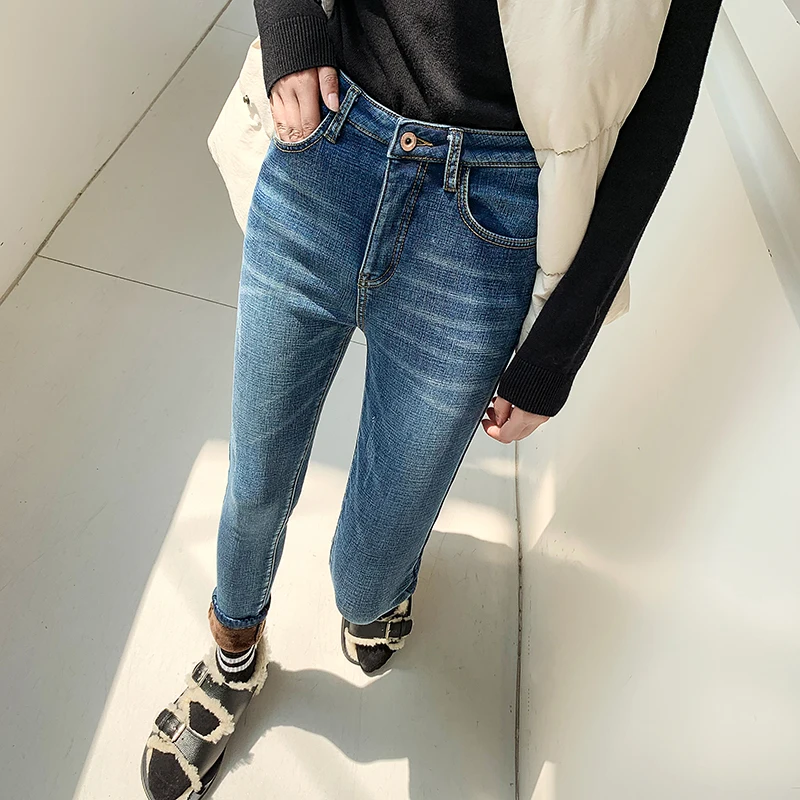 

Women's Winter Thickening and Velvet Fashion Skinny Jeans High-waist Slim Stretch Ladies Fleece Warmth Casual Denim Pencil Pants