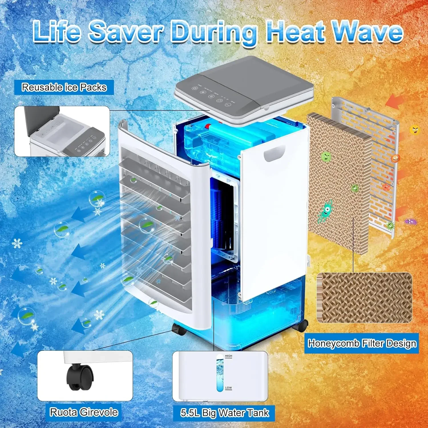 Climatiseurs, climatiseur sans fenêtre [1.45 Gal precious], climatisation pour pièce avec 3 éventuelles DS et refroidissement, balançoire, minuterie, refroidissement rapide