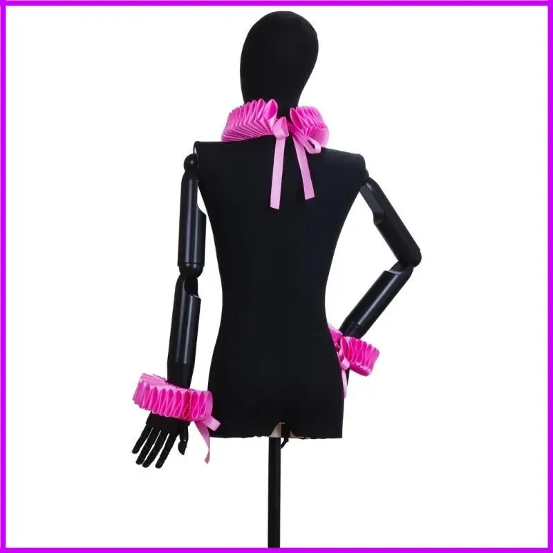 Elegante Victoriaanse roze kleur gegolfde nek valse kraag en polsmanchetten voor Elizabethaanse jurken Clown Choker