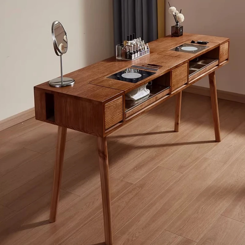 Retro Solid Wood Nail Tables Drawer Storage Vacuum Nail Tables Cleaner Durable Commercial Furniture Tavoli Ungueali ZY40MJZ