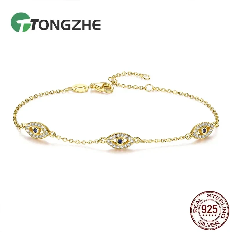 

TONGZHE Шарм из стерлингового серебра 925 пробы, браслет с синим глазом, турецкий браслет от сглаза, регулируемый браслет для женщин и девочек, ювелирные изделия