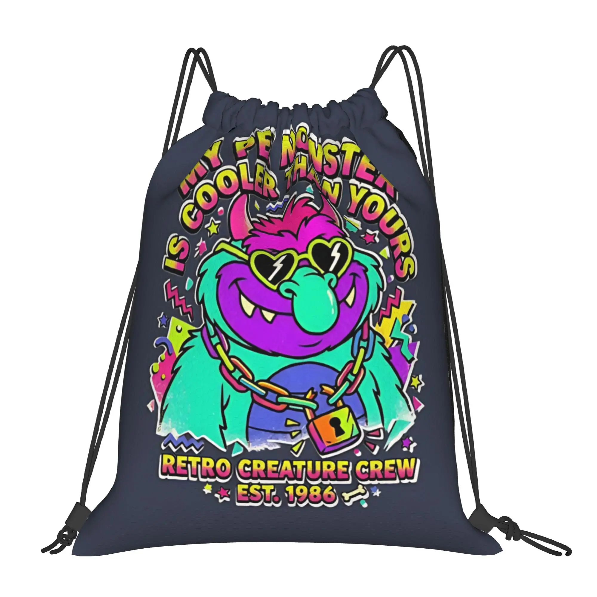 My Pet Monster Cartoon Monster with Cuffs Portable Hiking Riding Gym Drawstring Storage Sporty Backpacks