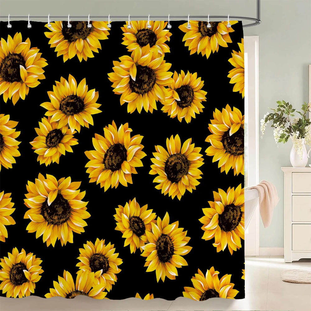 

Beautiful Colorful Sunflower Flower Printed Shower Curtains Frabic Waterproof Polyester Decor Bath Curtain With Hooks 240x180cm