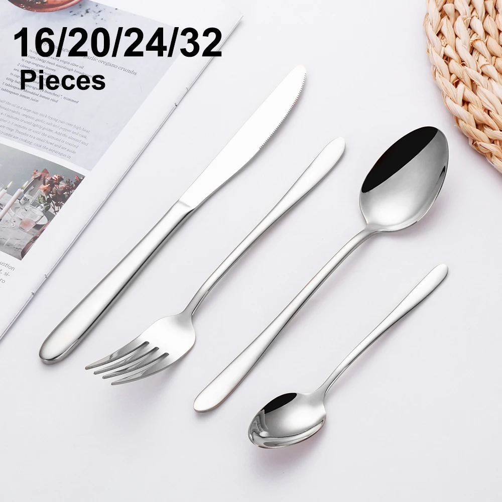 12/16/20/24/32Pcs Western Tableware Stainless Steel Gold Cutlery Set Sliver Knife Fork Spoon Elegant Dinnerware Kitchen Utensils