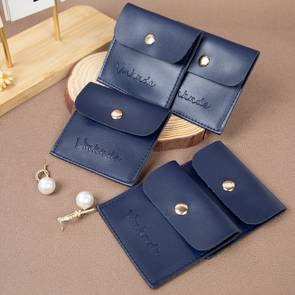 

Custom Portable Small 4x4'' Leather Bag PU Jewelry Pouch Packaging Personalization Logo Earrings Rings Bracelet Snap Button Sack