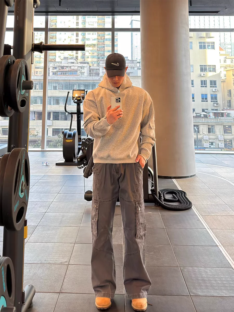 

American Retro Men's Loose Straight Leg Work Pants Multiple kets Casual Trousers Youthful Spring Summer Color