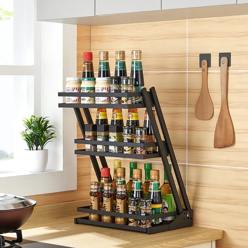 Kitchen Spice Rack 2/3Layers Kitchen Countertop Seasoning Storage Rack Spice Box Jar Spice Dispenser Sub Organizer