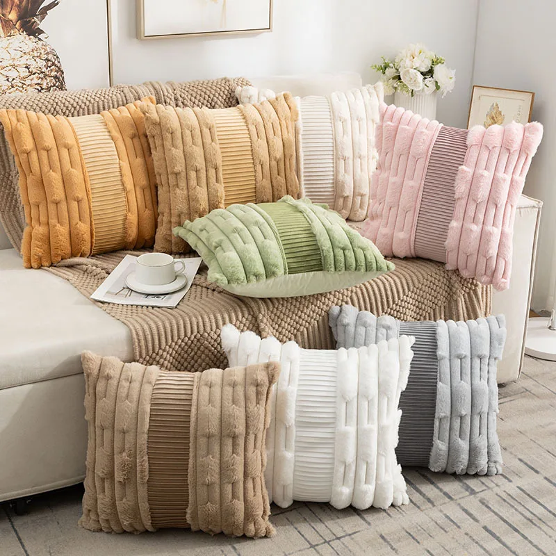 2pcs Spliced Pillow Cover Sofa Cushion Cover Bedside Throw Pillowcase For Living Room