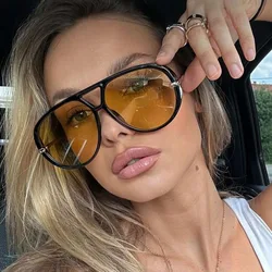 Vintage y2k Big Frame Pilot Sunglasses Women For Men Popular Luxury Brand Designer Sun Glasses Punk Rivet Oversized Eyeglasses