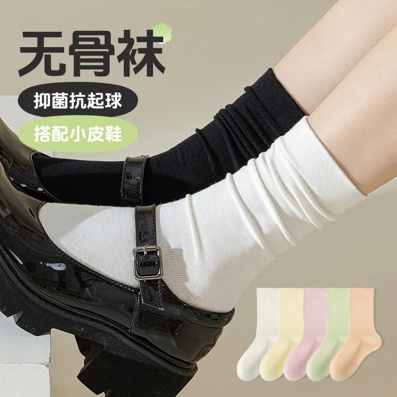 

Women Summer Cotton White Seamless Stacked Socks Long Casual Comfortable