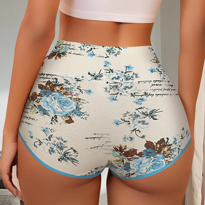 Хлопковое нижнее белье с высокой талией для женщин — трусы с принтом в европейском стиле — подтяжка ягодиц и контроль живота
