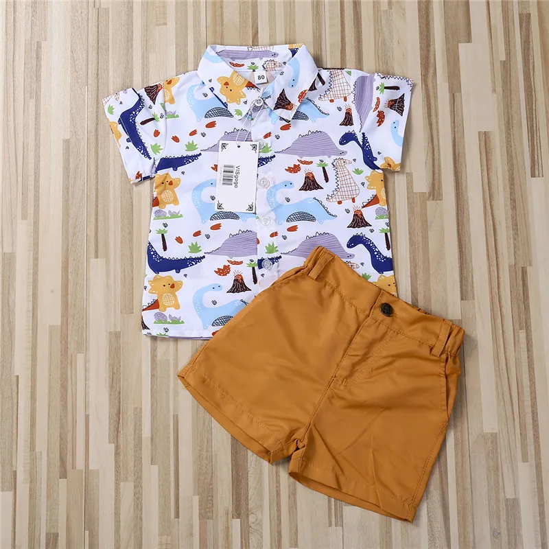 1-5years Boys Kids Outfits Short Sleeve Dinosaur Print Shirts Shorts Clothes Set for Infant Boys