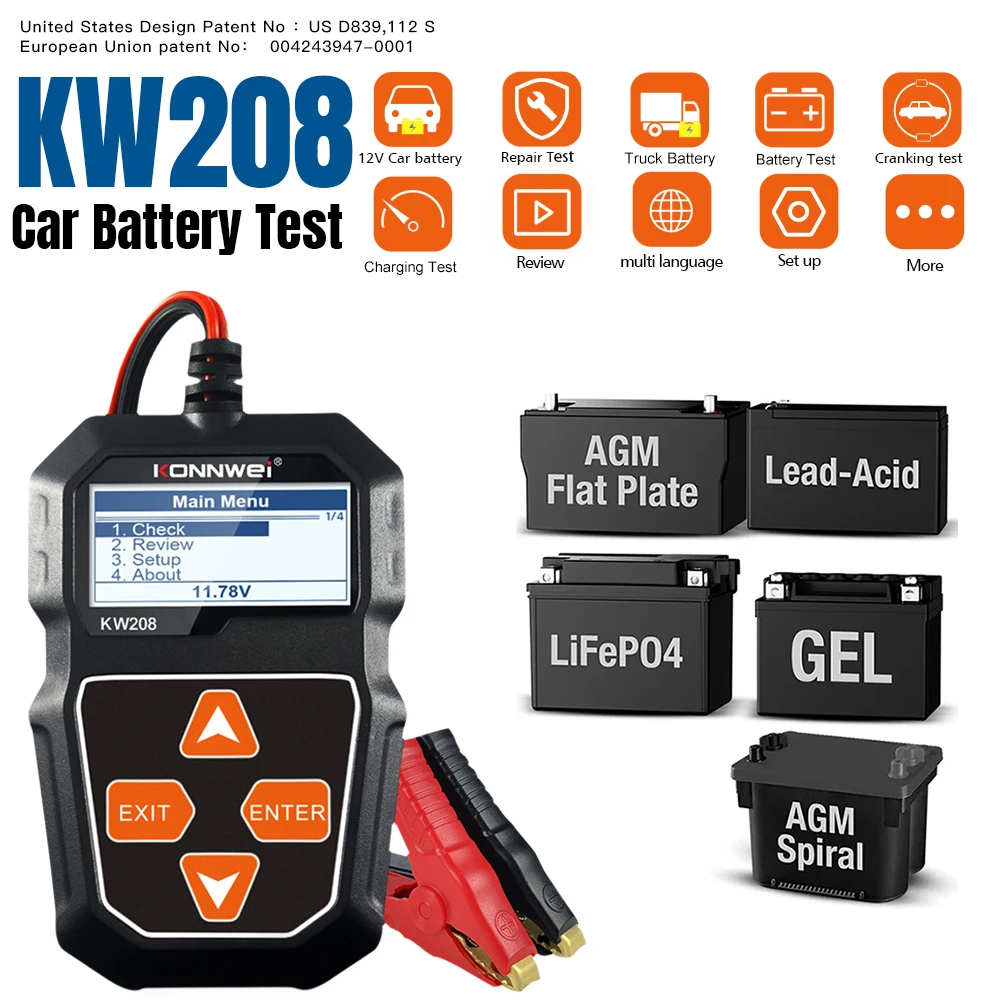 KONNWEI KW208 12 В тестер нагрузки автомобильного аккумулятора профессиональный автомобильный анализатор генератора тест напряжения формы сигнала для автомобиля/мотоцикла