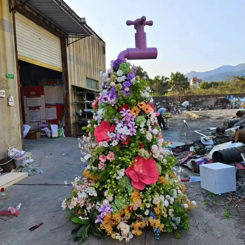 Exquisite artificial flower decorative fiberglass faucet for shopping mall farm park