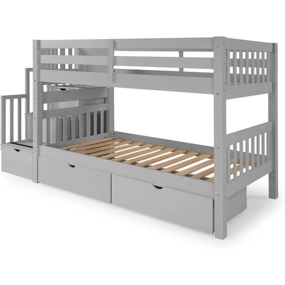 Treppen-Etagen betten Twin über Twin mit 3 Schubladen in den Stufen und 2 Schubladen unter dem Bett, keine Box spring erforderlich, Kinder bett Loft