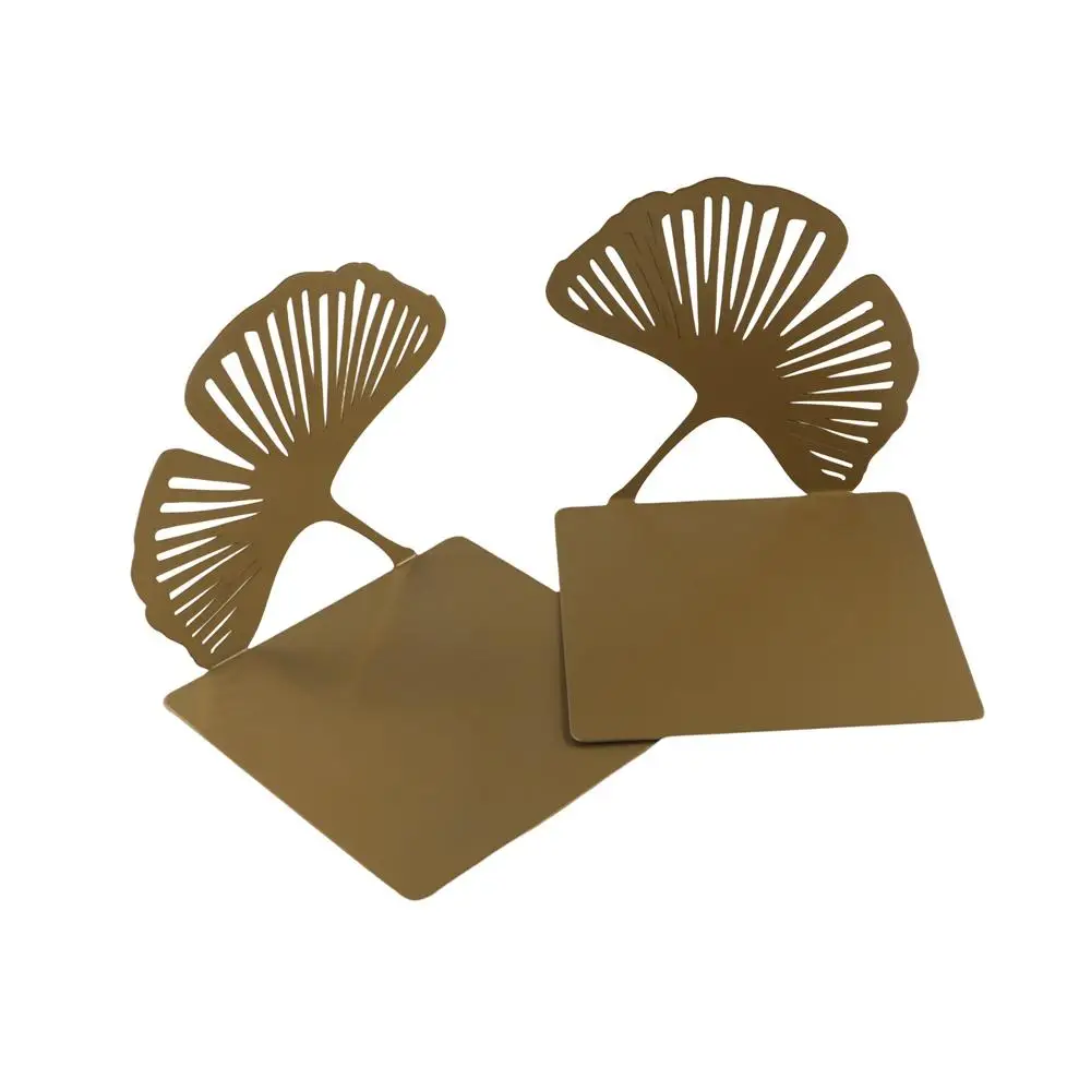 

Stylish L-shaped Folding Bookends Creative Light Luxury Ginkgo Leaf Bookshelf Durable Hollow Out Metal Book Rack