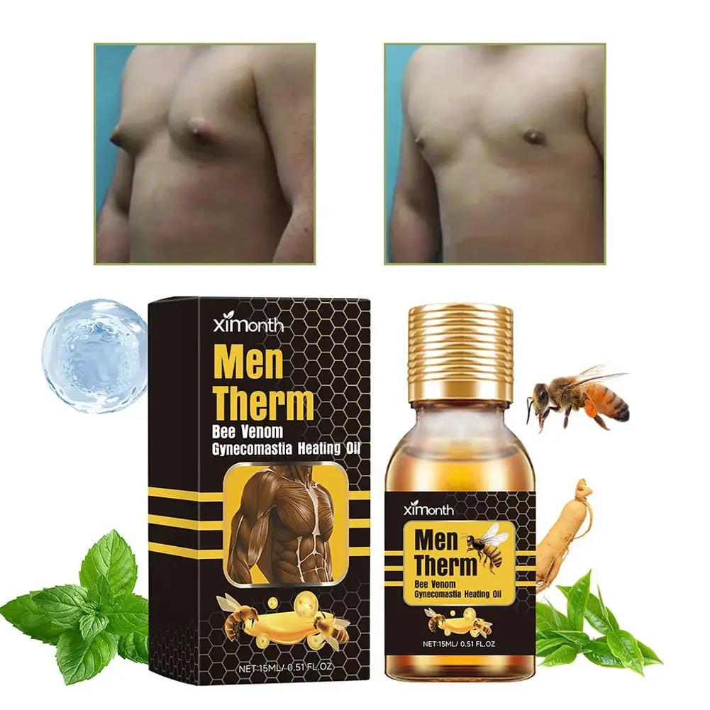 Creme de óleo de massagem mamária firme para homens Eficaz Remover o Excesso de Gordura, Peito Encolhimento Eficaz, Ginecomastia, Soro de Gengibre, 15ml