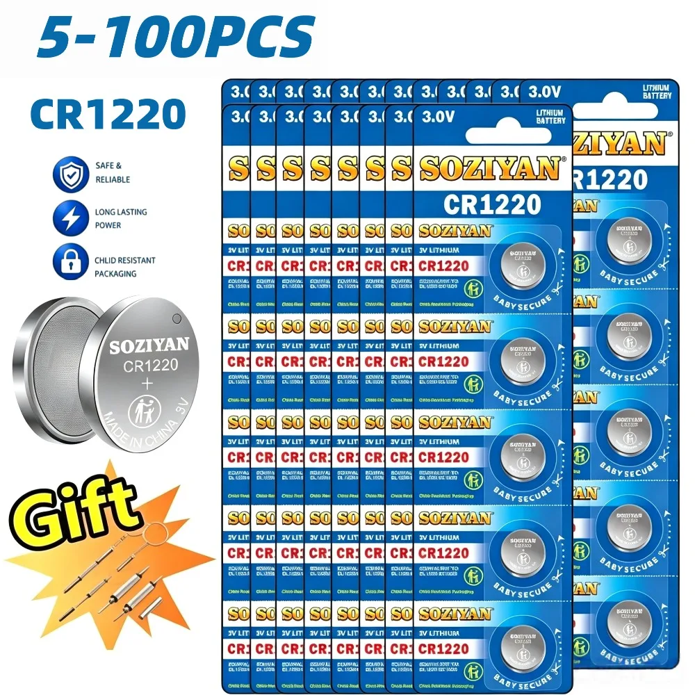 5-100pcs CR1220 Batteries 3V Lithium Coin Cell CR 1220 Battery High Capacity for Watches Healthcare Devices Calculator Etc