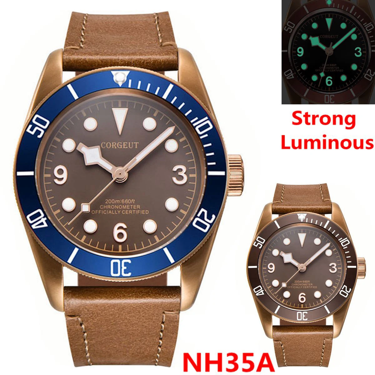 Luxury 41mm NH35A Automatic Watch Men PVD Coffee Bronze Case 10Bars waterproof  Male Watches Sapphire reloj Luminous WristWatch