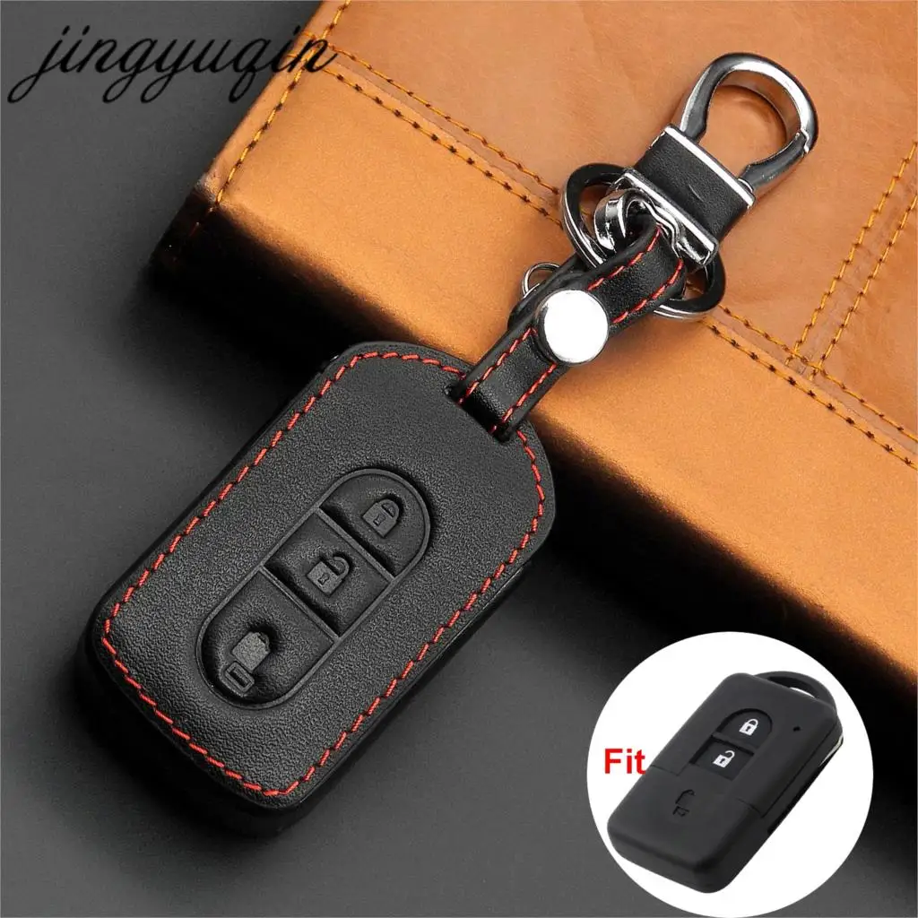 Jingyuqin 3 botões fob escudo chave do carro capa de couro para nissan tiida nota navara qashqai micra juke x-trail pathfinder