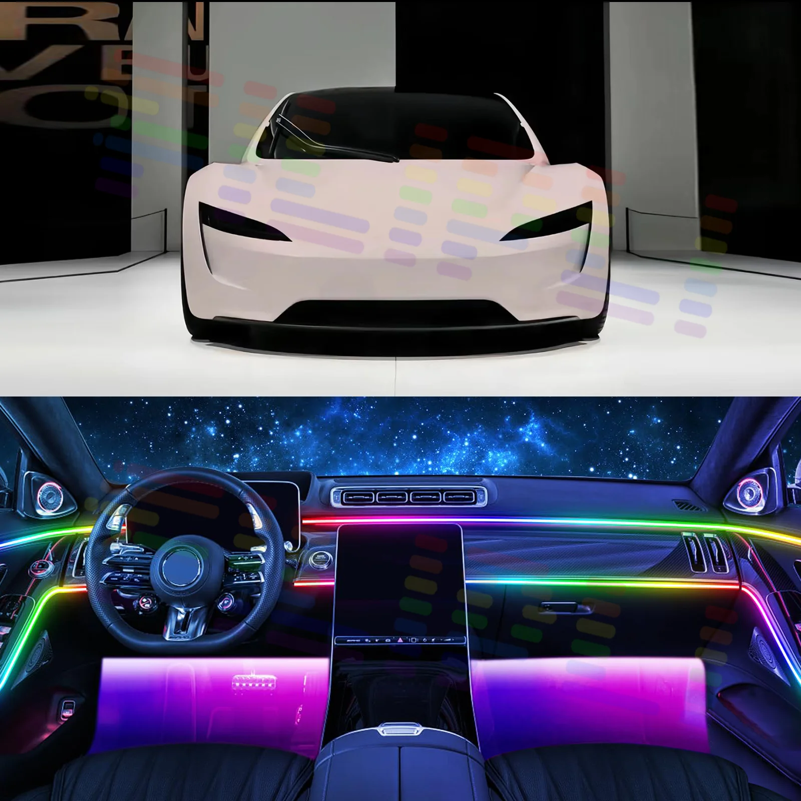 22 In 1 Neon Streamer Car LED Interior Ambient Lights RGB 64 Colors Acrylic Strip For BMW Toyota Audi Symphony Atmosphere Lamp