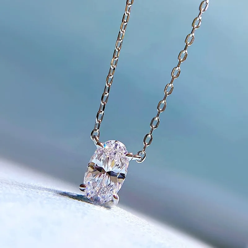 PANSYSEN Luxury 925 Sterling Silver Oval Cut High Carbon Diamond Pendant Necklace 18K White Gold Plated Fine Jewelry Wholesale
