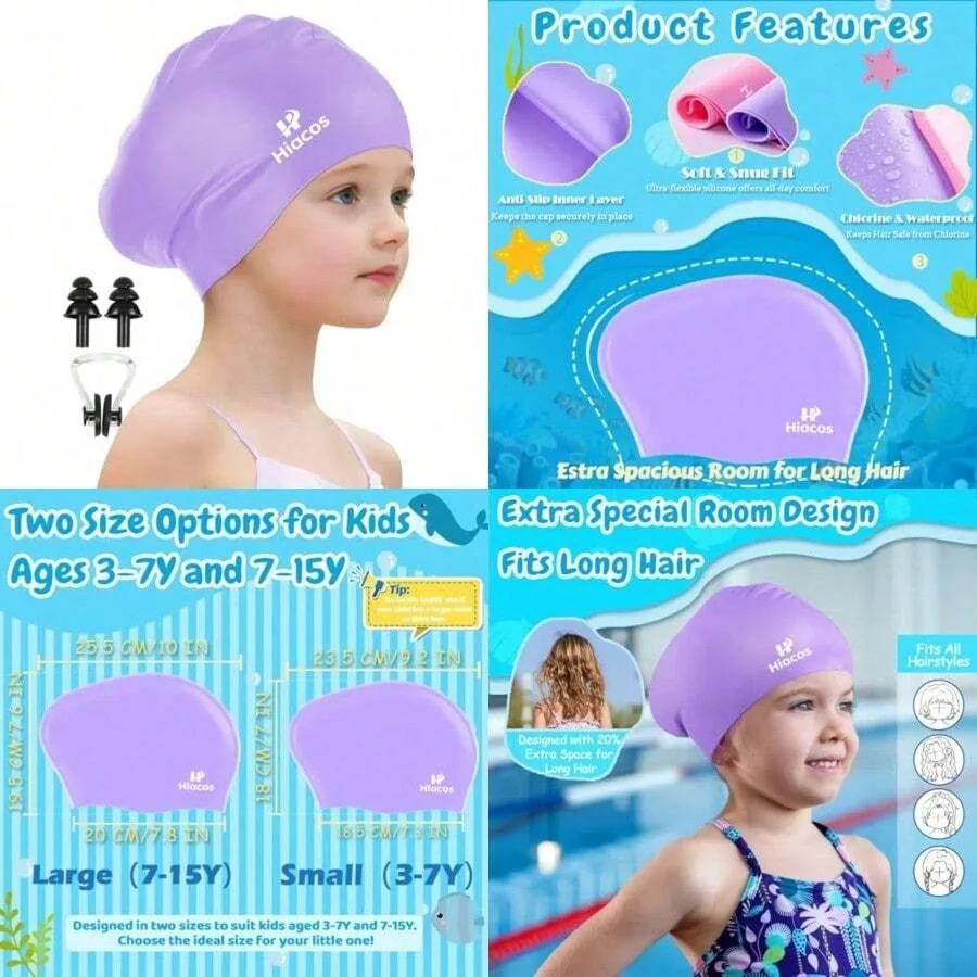 

Swim Cap For Girls Boys 2 Size Silicone Swimming Cap For Long Hair Waterproof Swim Hats For Toddlers Teens To Keep Hair Dry