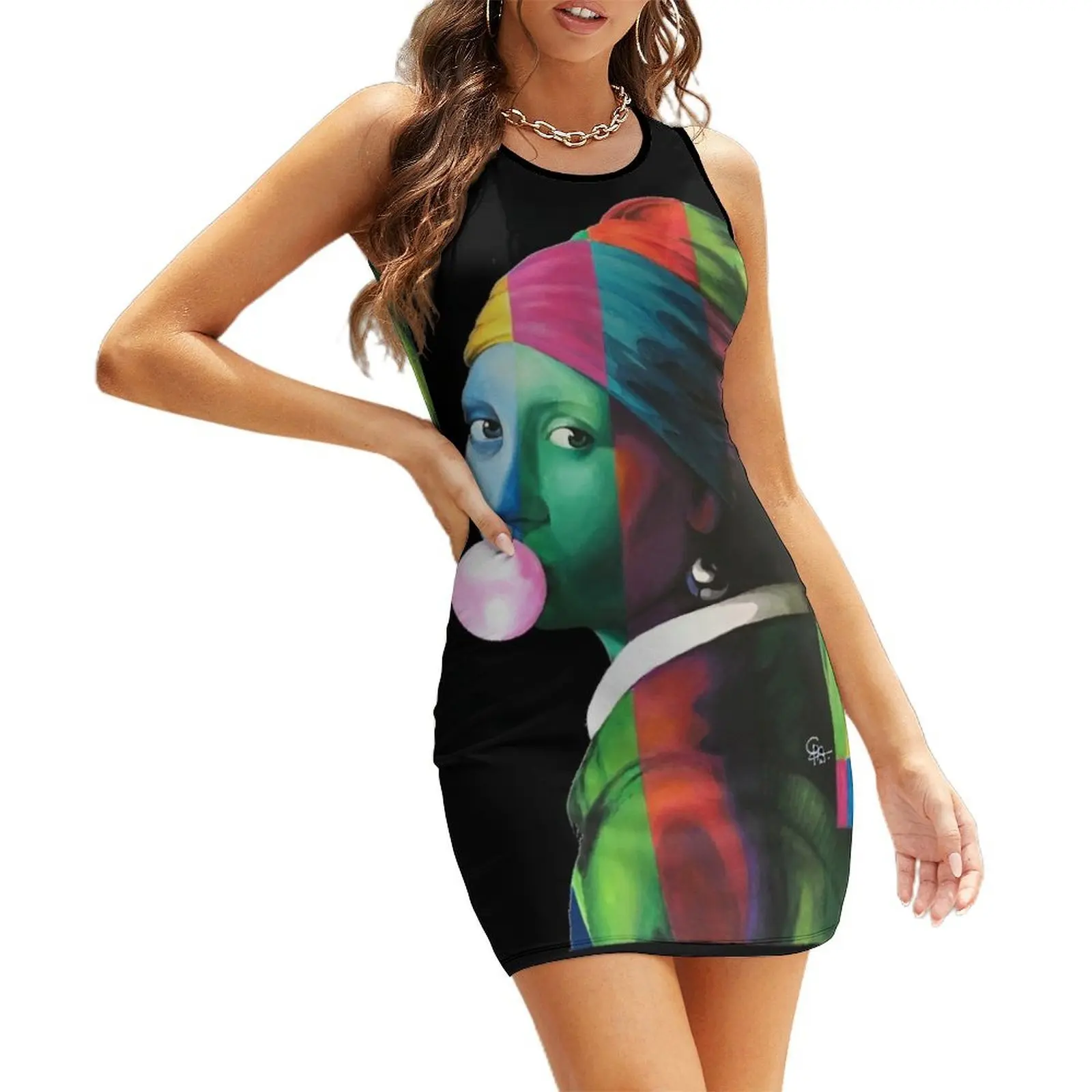 

Pop Vermeer Bubble Girl Sleeveless Sundress summer clothes women's elegant loose dresses evening dresses ladies