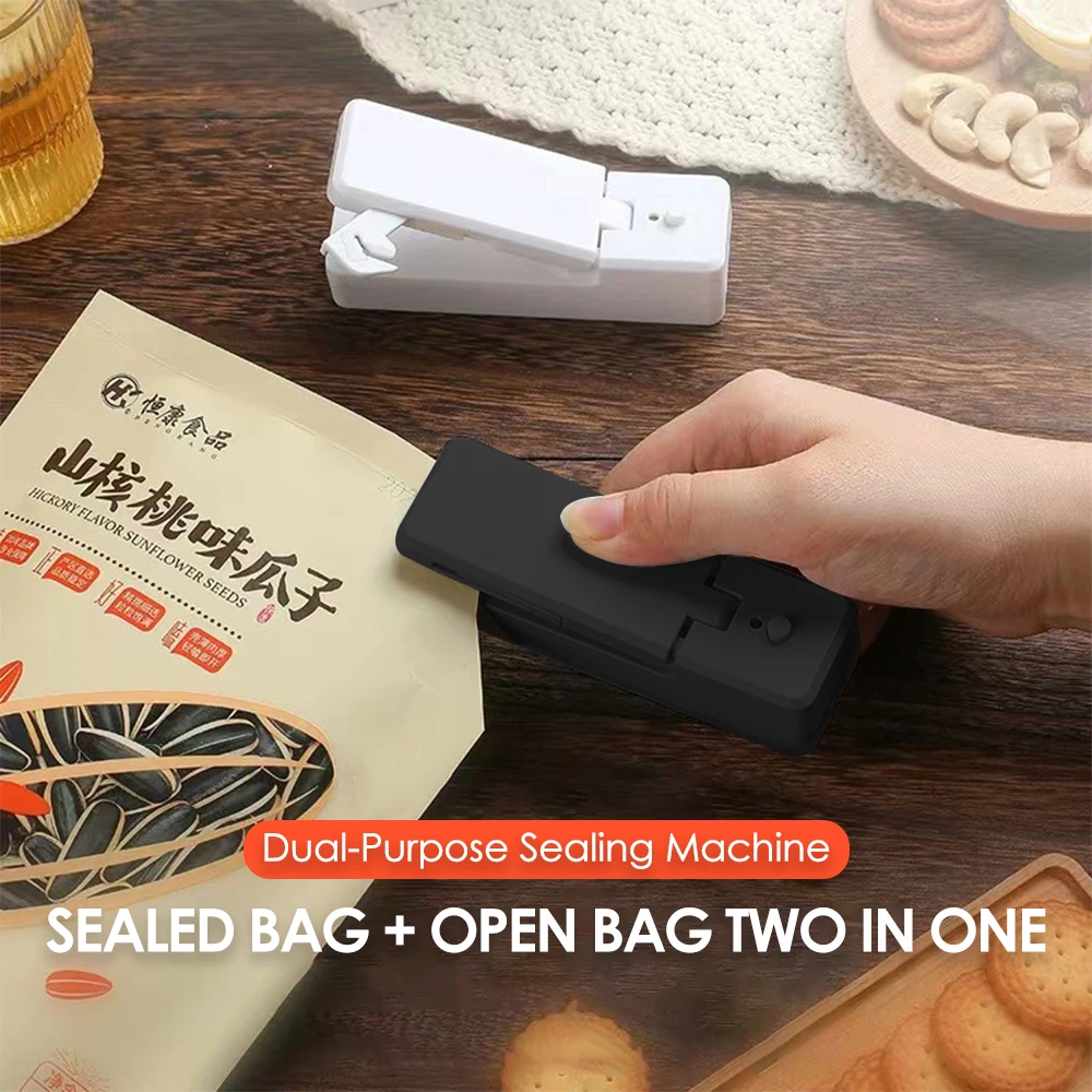 Heat Sealer USB Rechargtable Mini Sealing Machine Storage Bag Clip Mini Sealing Machine Sticker Seal for Food Snack Kitchen Gadg