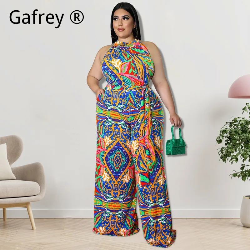 

Plus Size Mid Waist Printed Collared Jumpsuit Long Pants Casual Loose Fit Romper Playsuit Summer 2026 New