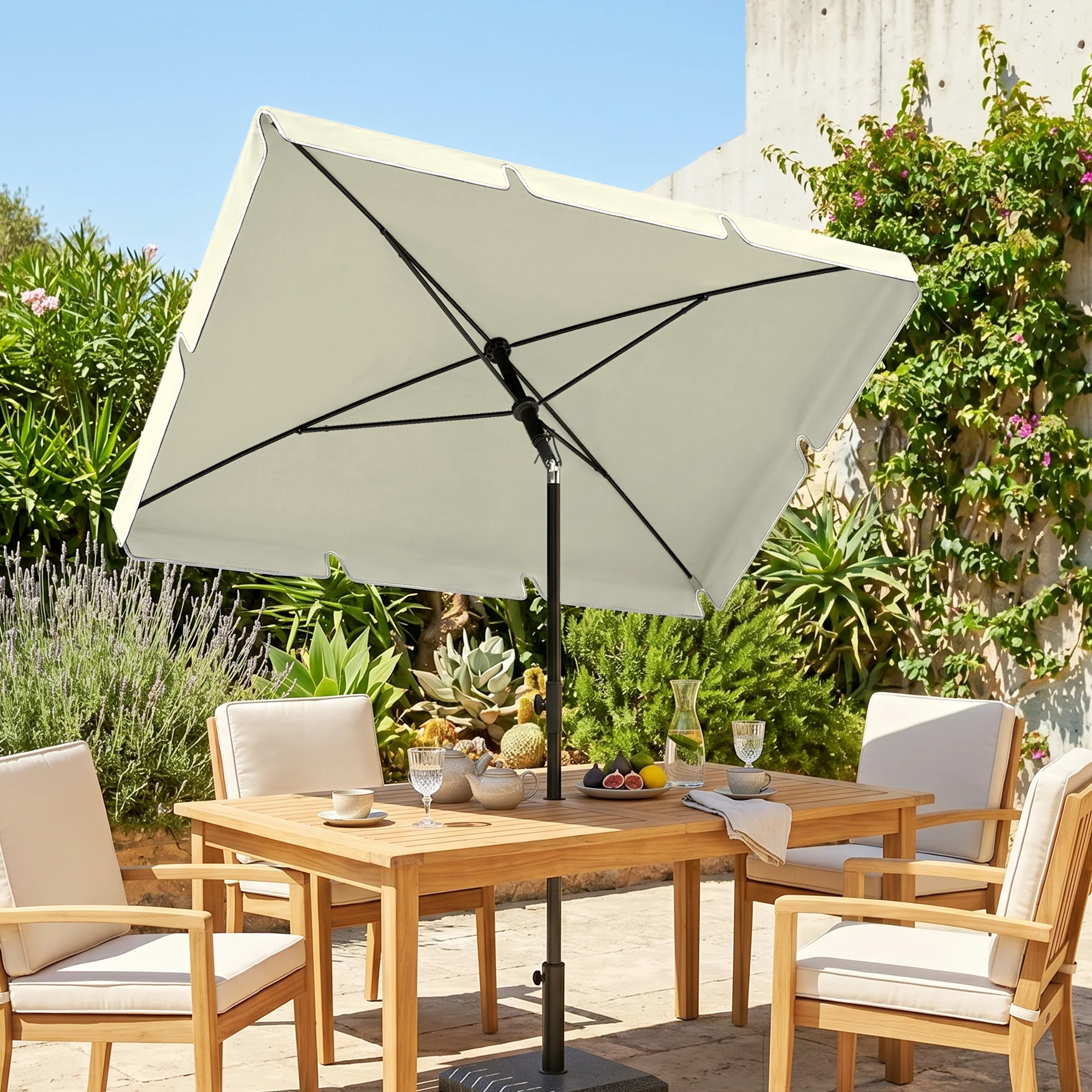 Ombrellone da Giardino Rettangolare 2x m con Inclinazione Regolabile e Palo in Alluminio, Beige e Nero