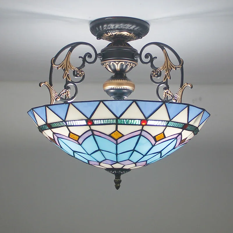 

Large Retro Tiffany Restaurant Lamp European Stained Glass Room Decoration Chandelier Bedroom Bar Ceiling Pendant Light
