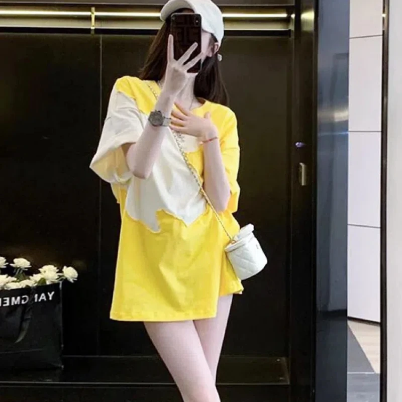 New Casual Simplicity O-Neck Short Sleeve Mid-length T Shirt Summer Fashion and Popular Oversized Loose Women's T-Shirts Dress