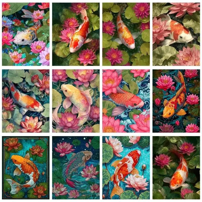 

GATYZTORY Paint By Number Carp Lotus Kits Drawing On Canvas DIY Pictures By Number HandPainted Gift Home Decoration