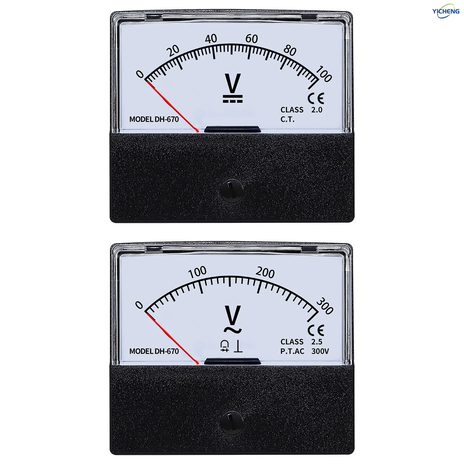 YICHENG DC/AC Voltmeter 1V2V3V5V10V20V30V50V100V200V300V500V600V800V1000V DH-670 Pointer Instrument