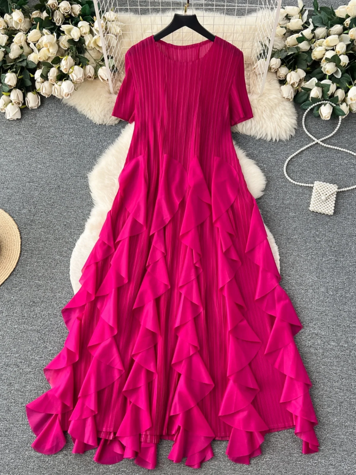 Damska spódnica Ele ort Sve, letnia, z gazy, efektowna, super zwiewna, długa spódnica w stylu koreańskim, z wysokim stanem, rozkloszowana.