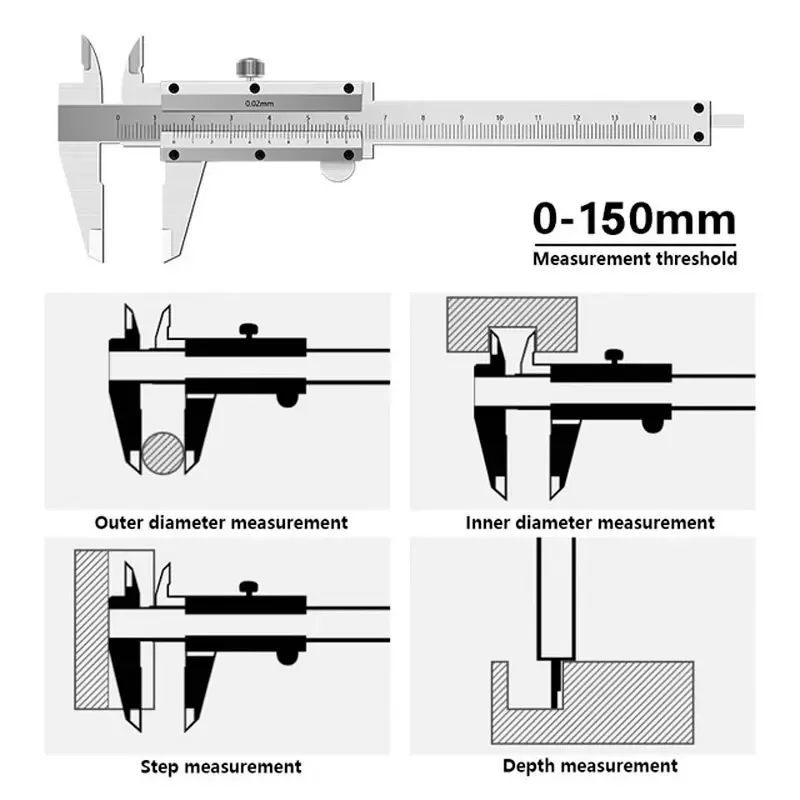 OUIO 0-150mm 0-200mm 0-300mm Calipers Vernier Caliper Precision 0.02mm Stainless  Gauge Measuring Instrument Tools Micrometer