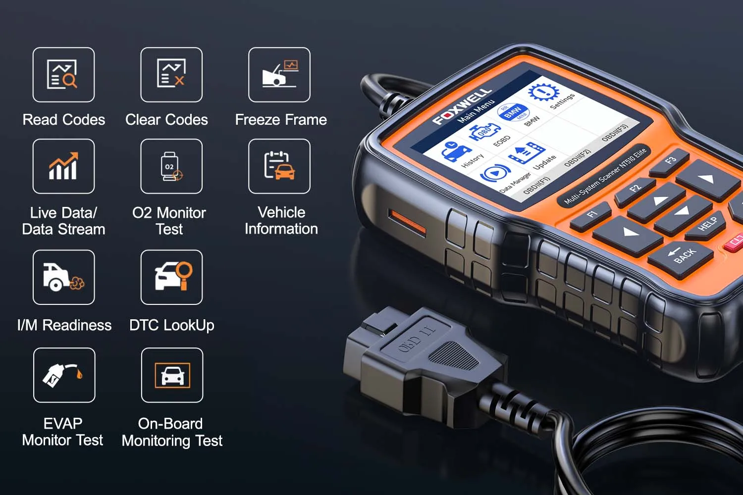 

FOXWELL NT510 Elite Single Model Vehicle OBD2 Scan Tool Full Systems Battery Reset Car Diagnostic for BMW Wholesale 1-Year