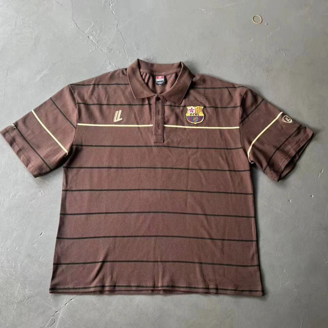 American Street Ultralight Stripe Embroidery Badge Label Polo Shirt Lapel T Shirt Men Women Casual Loose Short Sleeve Tops Tee