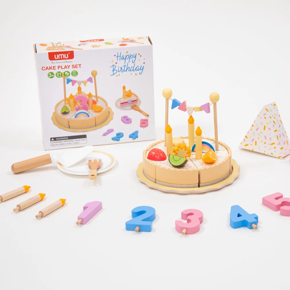 Juguetes de pastel de cumpleaños de simulación para niños, juego de simulación para niños, rodajas de pastel de fiesta de cumpleaños, juguetes educativos divertidos para cocina de bebé